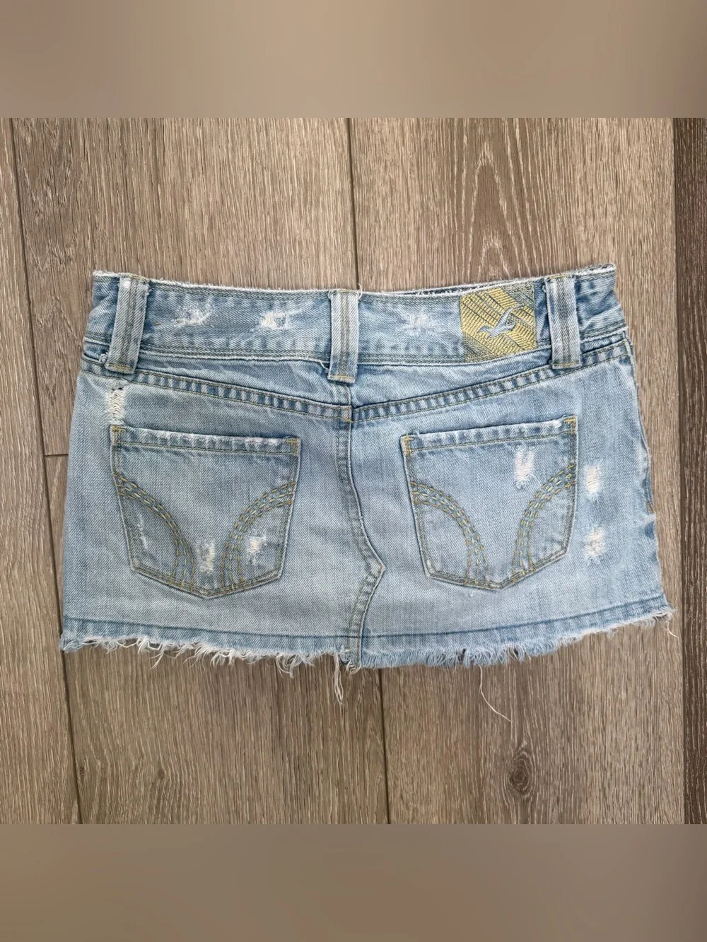 HOLLISTER Y2K VINTAGE LOW RISE DISTRESSED DENIM MICRO MINI SKIRT 0 FRAYED HEM